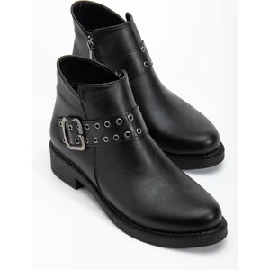 Tonny Black Kadın Siyah Cilt Kalın Termo Taban Kemer Toka Detaylı Fermuarlı Bot