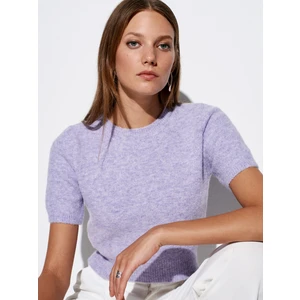 10651 Yün Karışımlı Kısa Kollu Triko Kazak-Lila