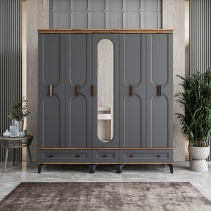 Loren 5 Kapaklı Çekmeceli Gardırop Tamamı Mdf (Antrasit)