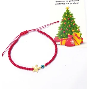 Funny Takı Yılbaşı Kartlı Deniz Yıldızı Nazar Dorika ve Çek Cam Boncuklu Yılbaşı Bileklik