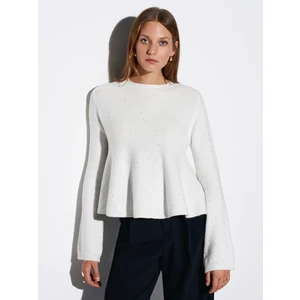 10832 Peplum Parıltılı Triko Kazak-Ekru