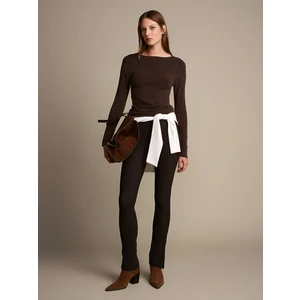 70385 Paçası Yırtmaçlı Tayt-Koyu Kahve