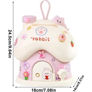 Hediye Fikri Sevimli Tavşan Ev Kumbara (Led Işıklı ve Sticker Hediyeli) Pembe Renk