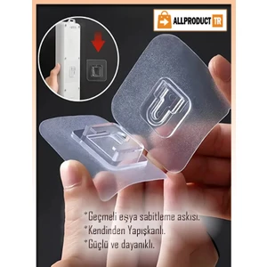 All Product Şeffaf Geçmeli Klips Askı – Çift Taraflı Yapışkanlı, Delmeden Eşya Sabitleme ve Duvar Montaj Aparatı