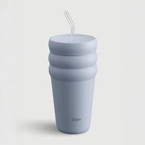 3 Bubble Two-Cap Straw Tumbler Çelik Termos 600 ml Zen Blue ST-246