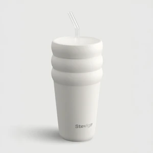 3 Bubble Two-Cap Straw Tumbler Çelik Termos 600 ml White Stone ST-249