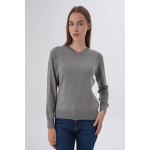 Trist Star Kadın %100 Organik Pamuk V Yaka Triko Kazak Bluz TRIST-6102