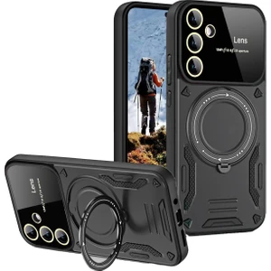 Kip GSM Samsung Galaxy S24 Fe Için Kılıf Kamera Lens Koruyuculu Magsafe Destekli 360 Dönen Halka Standlı Kapak
