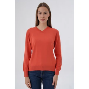 Trist Star Kadın %100 Organik Pamuk V Yaka Triko Kazak Bluz TRIST-6102