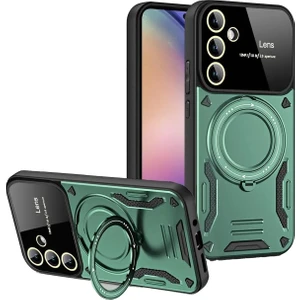 Kip GSM Samsung Galaxy S24 Fe Için Kılıf Kamera Lens Koruyuculu Magsafe Destekli 360 Dönen Halka Standlı Kapak