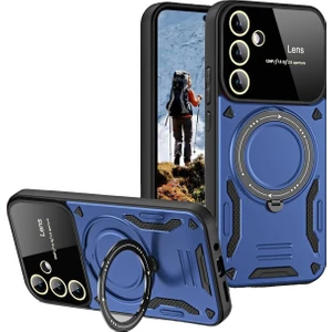 Kip GSM Samsung Galaxy S24 Fe Için Kılıf Kamera Lens Koruyuculu Magsafe Destekli 360 Dönen Halka Standlı Kapak