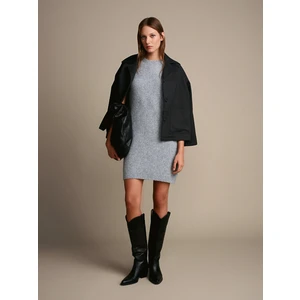 90257 Bisiklet Yaka Yün Karışımlı Triko Elbise-K.gri Mel.