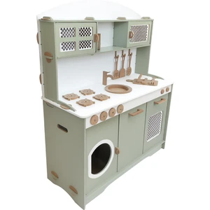 Hobby House Hazeranlı Ihlamur Yeşili Servis Seti ve LED Işık Hediyeli Oyuncak Montessori Çocuk Mutfak Seti