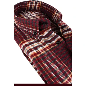 Erkek Bordo Oduncu Gömlek – Kışlık Kalın Kareli Cepli Geniş Kesim Trend Gömlek Model