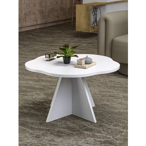 Gold Falez Orta Sehpa Dekoratif Yuvarlak Orta Sehpa Yan Sehpa 70 Çap Çiçek Formlu Beyaz