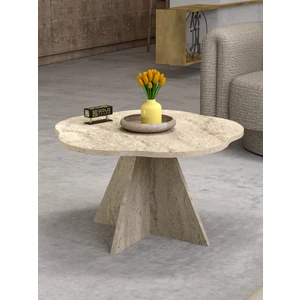 Gold Falez Orta Sehpa Dekoratif Yuvarlak Orta Sehpa Yan Sehpa 70 Çap Çiçek Formlu Traverten