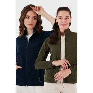 Slim Fit Anti-Pilling Tüylenme Yapmayan Fermuarlı Cepli Hırka 2' Li Paket Polar Bayan Polar 5907002S2