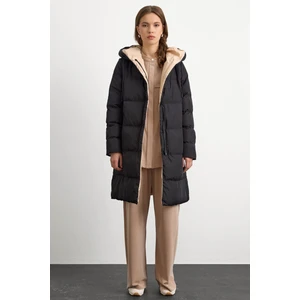 Kapüşonlu Iki Renkli Çift Taraflı Şişme Mont Siyah-Taş 5371