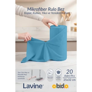 (20'li Rulo) Lavine Çok Amaçlı %100 Mikrofiber Temizlik Bezi "mavi" 25x32 Büyük Ebat Kopart Kullan