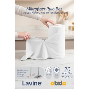 (20'li Rulo) Lavine Çok Amaçlı %100 Mikrofiber Temizlik Bezi "beyaz" 25x32 Büyük Ebat Kopart Kullan