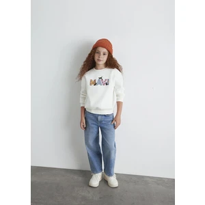 7S10169-70057 Mavi Logo Kedi Baskılı Ekru Sweatshirt