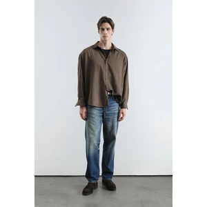 Çizgili Efektli Modal Kahverengi Gömlek