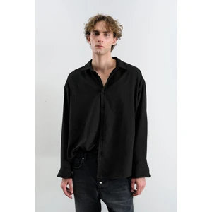 Çizgili Efektli Modal Siyah Gömlek