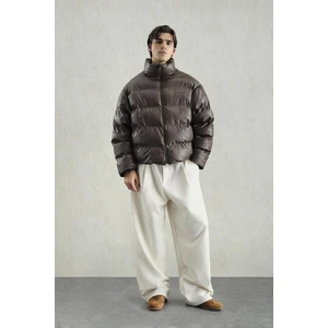 Şişme Deri Kahverengi Mont