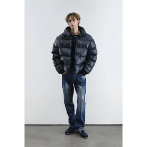 Şişme Deri Lacivert Mont