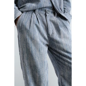 Efektli Pilili Kadife Mavi Pantolon