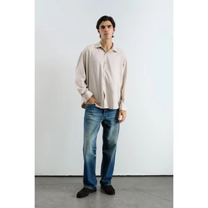 Çizgili Efektli Modal Bej Gömlek