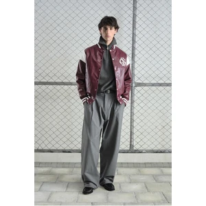 Bordo Deri Kolej Ceket