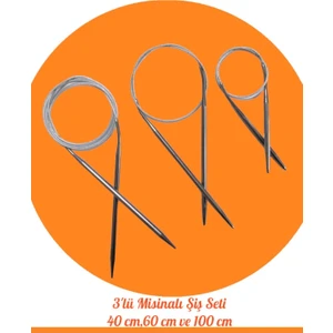 Masal Örgü Evi Çelik Telli Misinalı Örgü Şişi Seti 40 Cm-60 cm ve 100 cm