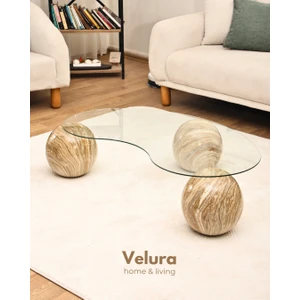 Velura Home & Living Modern Orta Sehpa & Cam Sehpa & Küre Sehpa & Top Sehpa - Traverten Desen