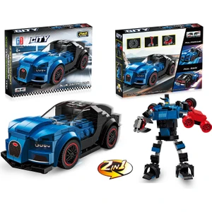 Çek Bırak Dönüşebilen 2in1 Blok Arabalar - Mavi 197 Parça