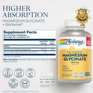 High Absorption Magnesium Glycinate 350 Mg 120 Vegetable-Based Caps