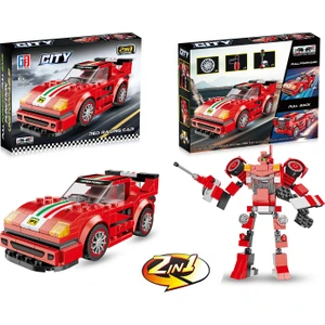 Çek Bırak Dönüşebilen 2in1 Blok Arabalar - Kırmızı 200 Parça