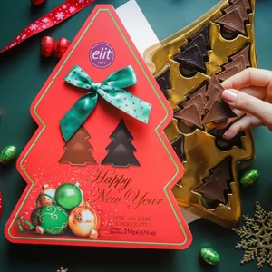 Elit Çikolata Yılbaşı Çam Ağacı Madlen Çikolata Kutu 216g 2’li Set