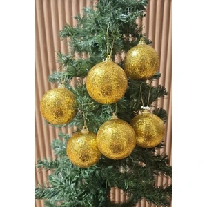 Ilbaşı Ağacı Süsleme 6 cm Gold Simli Top 6'lı Gold Parıltılı Karlı Küre Süs Renkli Cici Büyük Boy