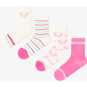Çok Renkli Kız Çocuk Pinky Woof 4lü Soket Çorap