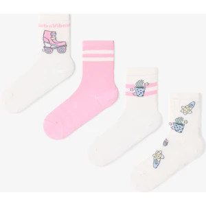 Çok Renkli Kız Çocuk Retro Vibes 4lü Soket Çorap