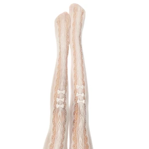 Beyaz Kız Çocuk Fiyonk Detaylı File Külotlu Çorap