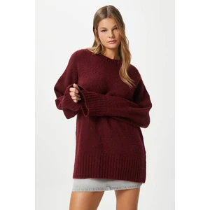 Kadın Homy Yumuşacık Bisiklet Yaka Bordo Oversize Triko Kazak