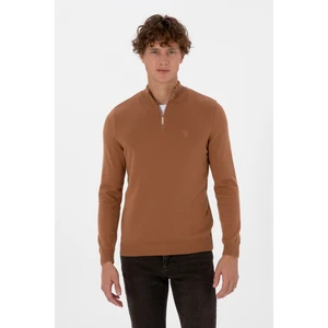 U.S. Polo Assn. Erkek Slim Fit Yarım Fermuarlı Camel Basic Kazak 50313695-VR233