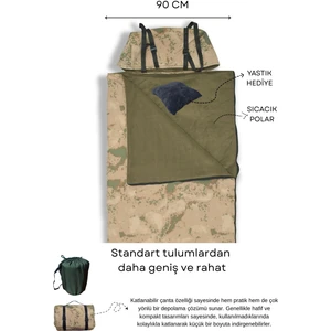 Med Online Geniş Kamuflaj Uyku Tulumu(-25 ) Su GEÇIRMEZ(220×90 Cm) 220 gr ELYAF/180 gr Polar Kamp&deprem