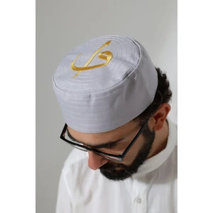 İhvan Online Elif Vav Nakışlı Kalıp Namaz Takkesi - Gri