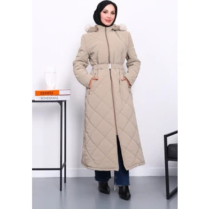 İmaj Butik Vizon Kapüşonlu Kapitone Uzun Şişme Mont