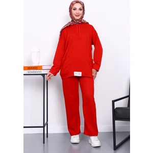 İmaj Butik Kırmızı Önü Etiketli İki İplik Tesettür Takım