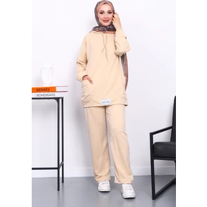 İmaj Butik Bej Önü Etiketli İki İplik Tesettür Takım