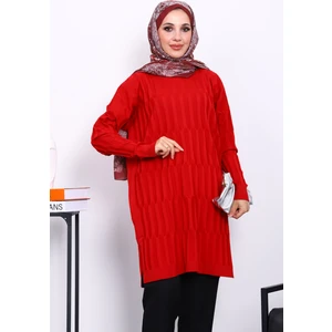 İmaj Butik Kırmızı Soğuk İplik Merserize Triko Tunik